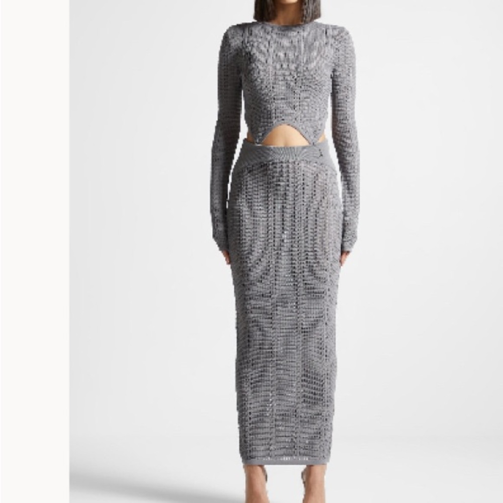 Maniere De Voir Gray Ribbed Bodycon Dress